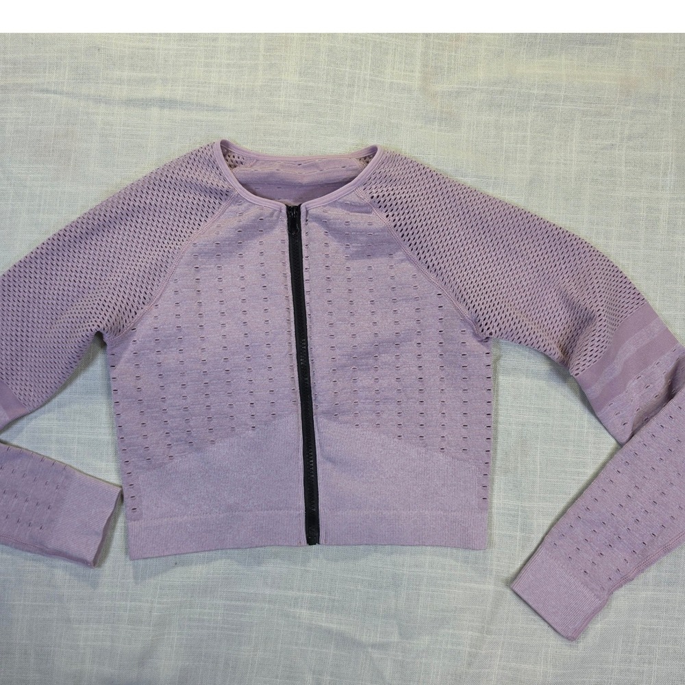 Purple Seamless Full Zip Cropped Performance Jacket Mesh Vent Athletic Top - Picture 5 of 8